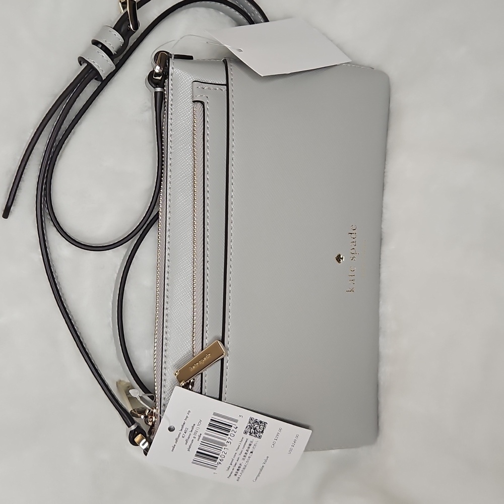 Kate Spade Sadie Crossbody Set Saffiano Leather Stone Path Gray Gold
